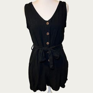 Women’s‎ Black Linen Sleeveless Button-Front Romper Size Medium